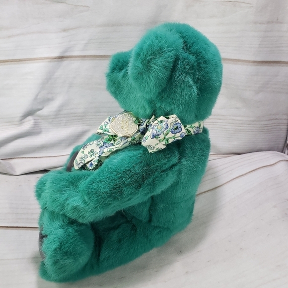 Gund Victoria's Secret Teal Green Teddy Bear Floral Bow 11 Inch 1992 - Picture 4 of 9